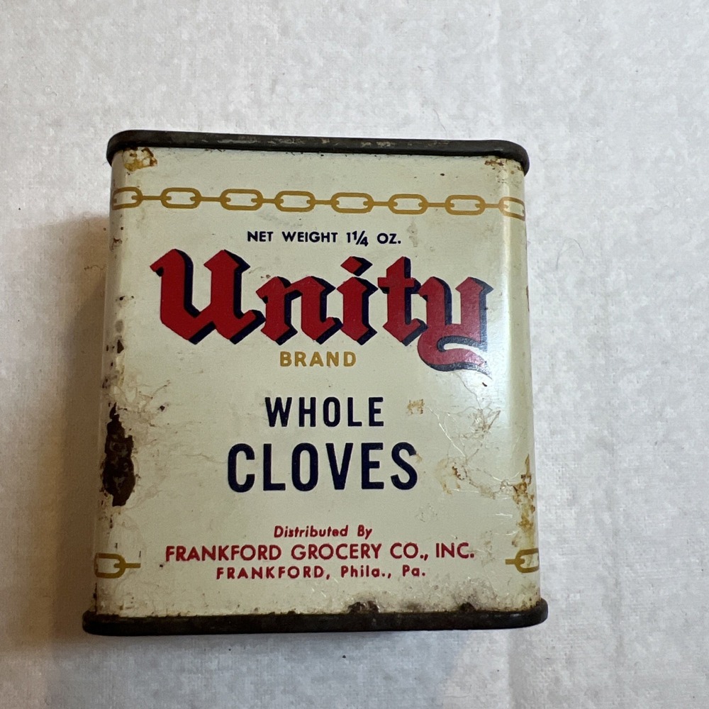 Unity Whole Cloves Antique Tin Kitchen Collectible